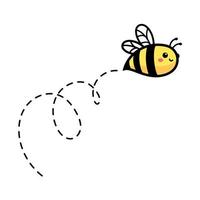 desenho animado fofa pequeno abelha vôo em a pontilhado linha para encontrar doce querida vetor