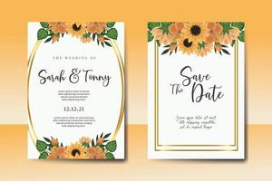 Casamento convite quadro, Armação definir, floral aguarela digital mão desenhado girassol Projeto convite cartão modelo vetor