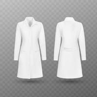 realista branco jaleco feminino médico, modelo de vetor de terno profissional de hospital isolado. ilustração vetorial.
