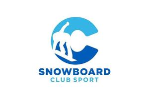 vetor iniciais carta c com snowboard criativo geométrico moderno logotipo Projeto.