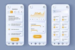 kit de design de aplicativo móvel neomórfico exclusivo de plataforma de aprendizagem on-line vetor