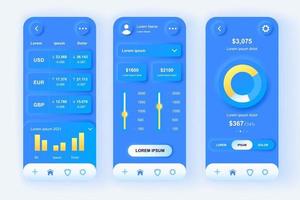 serviços financeiros kit exclusivo de design de aplicativo móvel neomórfico