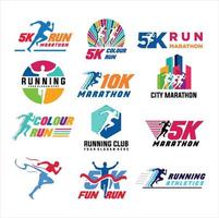 corrida clube logotipo modelos definir, emblemas para esporte organizações, torneios e maratonas colorida vetor ilustrações