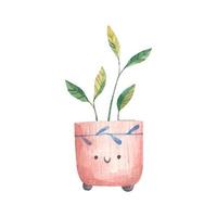 fofa flor Panela com face, casa plantas. fofa infantil ilustração vetor