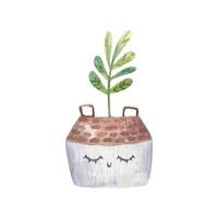 fofa flor Panela com face, casa plantas. fofa infantil ilustração vetor