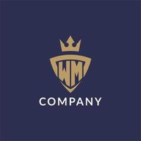 wm logotipo com escudo e coroa, monograma inicial logotipo estilo vetor