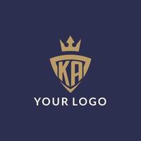 ka logotipo com escudo e coroa, monograma inicial logotipo estilo vetor