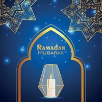 lanterna criativa do ramadan kareem no fundo azul vetor