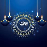 cartão-convite feliz diwali com ilustração vetorial sobre fundo azul vetor