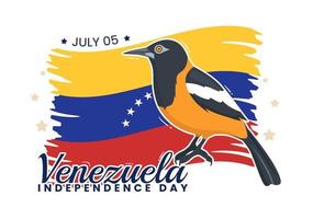 feliz Venezuela independência dia vetor ilustração em 5 Julho com bandeiras, balão e confete dentro memorial feriado fundo mão desenhado modelo