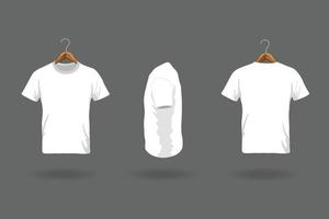 masculino branco manga curta camiseta modelo com múltiplo lado Visualizações em uma Sombrio cinzento fundo. vetor