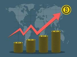 gráfico de crescimento de conceito de bitcoin de negócios no mapa de fundo ilustrador world.vector vetor