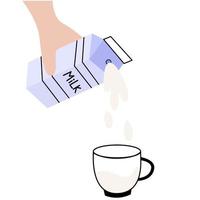 mão segurando derramando leite leite para dentro uma vidro ou copa.mundo leite dia. vetor