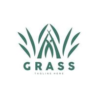 design de logotipo de grama verde, ilustração de paisagem de fazenda, vetor de cenário natural