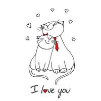 ilustração vetorial design de personagens casal gato se apaixonar e coração para o dia dos namorados. estilo dos desenhos animados do doodle. vetor