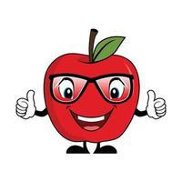 vermelho maçã desenho animado personagem com oculos de sol dando polegares acima. adequado para poster, bandeira, rede, ícone, mascote, fundo vetor