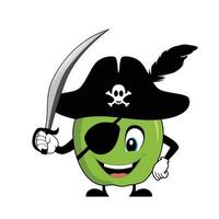 desenho animado personagem do verde maçã Como uma pirata. adequado para poster, bandeira, rede, ícone, mascote, fundo vetor