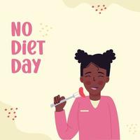 não dieta dia. africano americano mulher comendo pouco saudável Comida vetor