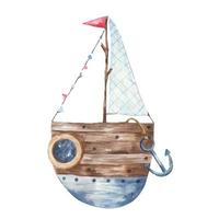 aguarela ilustração com barco, barco a vela transporte. enviar, barco arte vetor