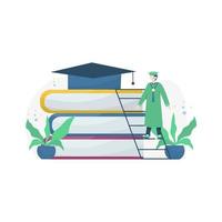 celebração de discursos de formatura da universidade e a distribuição de ilustração vetorial de diplomas, adequado para página de destino, interface do usuário, site, aplicativo móvel, editorial, pôster, folheto, artigo e banner vetor