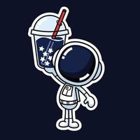 fofa astronauta desenho animado personagem segurando uma boba copo. Prêmio vetor gráfico ativo.