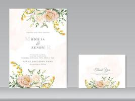 lindo conjunto de cartão de convite de casamento em aquarela floral vetor