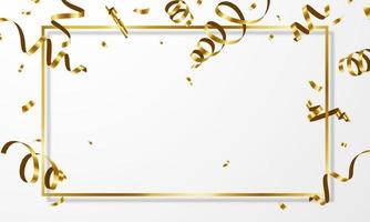 modelo de plano de fundo de celebração com fitas de confete ouro. cartão rico de saudação de luxo. vetor