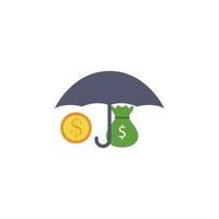 guarda-chuva moeda e uma saco do dinheiro colori vetor ícone ilustração
