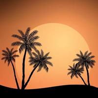pôr do sol realista do mar no fundo das palmeiras - vetor