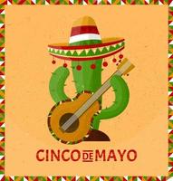 cinco de maio. 5 de maio feriado no méxico. cacto com sombrero. estilo de desenho animado. vetor