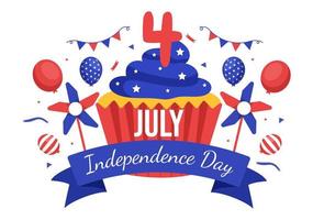 4º do Julho independência dia EUA vetor ilustração com americano bandeira e balões fundo dentro plano desenho animado mão desenhado aterrissagem página modelos