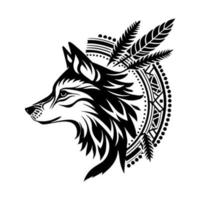 majestoso Lobo cabeça com tribal asteca padronizar. monocromático vetor ilustração em branco fundo perfeito para animais selvagens, tatuagem, e étnico projetos.