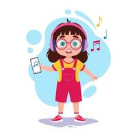 fofa menina dentro fones de ouvido ouvindo para música vetor