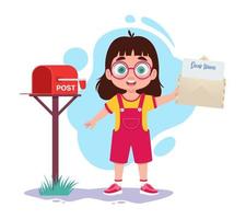 fofa criança recebendo a envelope a partir de a caixa de correio vetor