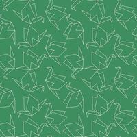 desatado padronizar origami papel guindastes em uma verde fundo. rabisco lineart vetor ilustração.