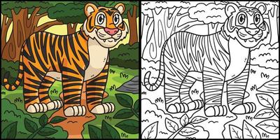 desenho de tigre para colorir ilustração colorida vetor