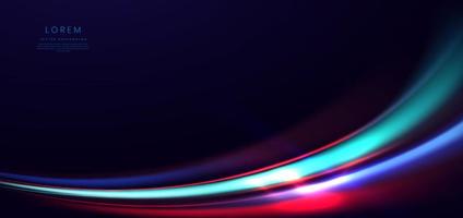abstrato futurista néon luz curvado vermelho e azul em Sombrio azul fundo. vetor