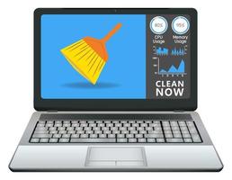 laptop com aplicativo de limpeza vetor