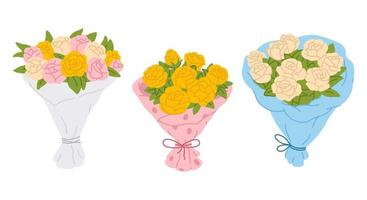 ilustração conjunto rabisco buquês com rosas vetor