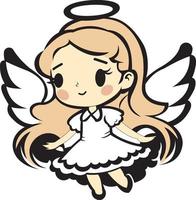 vetor pequeno fofa anjo menina dentro desenho animado estilo com branco vestir asas