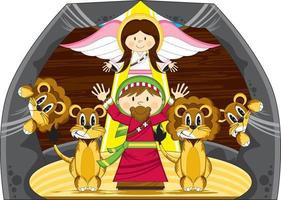 Daniel e a leões dentro caverna com anjo educacional Bíblia história ilustração vetor