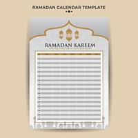 Ramadã calendário com iftar Tempo cronograma mesa vetor