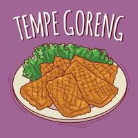 tempe Goreng ilustração indonésio Comida com desenho animado estilo vetor