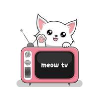 gato e velho televisão - fofa branco bichano gato acima televisão vetor ilustração
