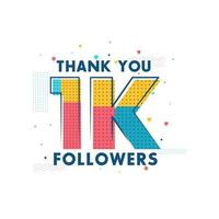 obrigado celebração de 1k seguidores, cartão de felicitações para 1000 seguidores sociais.