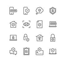 conjunto do segurança relacionado ícones, digital trancar, cyber segurança, senha, inteligente lar, computador segurança, eletrônico chave e linear variedade vetores. vetor