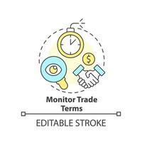 monitor comércio termos conceito ícone. distribuidores pagáveis. gerenciando preços abstrato idéia fino linha ilustração. isolado esboço desenho. editável acidente vascular encefálico vetor