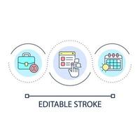 planejamento período de férias dentro conectados aplicativo ciclo conceito ícone. Programas para negócios. fluxo de trabalho otimização abstrato idéia fino linha ilustração. isolado esboço desenho. editável acidente vascular encefálico vetor