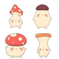 conjunto do kawaii cogumelos. fofa outono cogumelo isolado em branco background.cartoon Porcini adesivos coleção para crianças. estoque vetor ilustração