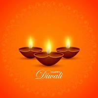 iluminado óleo lâmpadas em laranja fundo para feliz diwali celebração. vetor